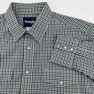 Wrangler Shirt Men's Large Long Sleeve‎ Pearl Snaps Blue/Green Plaid Western